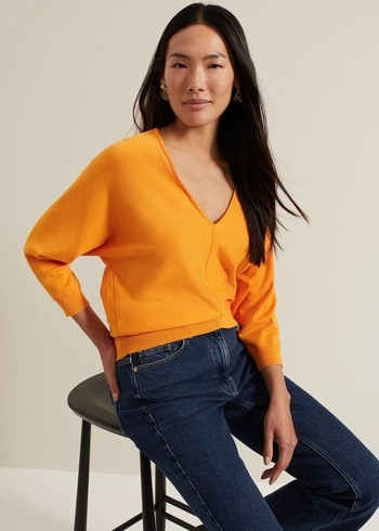 Phase Eight Gina V Neck Batwing Knitwear Orange USA | 4091257-AE